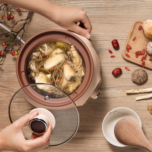 Маленький медведь электрическая повседневная фиолетовая керамика Керамическая тушеное горшок Полностью автоматический мини-суп кипящий