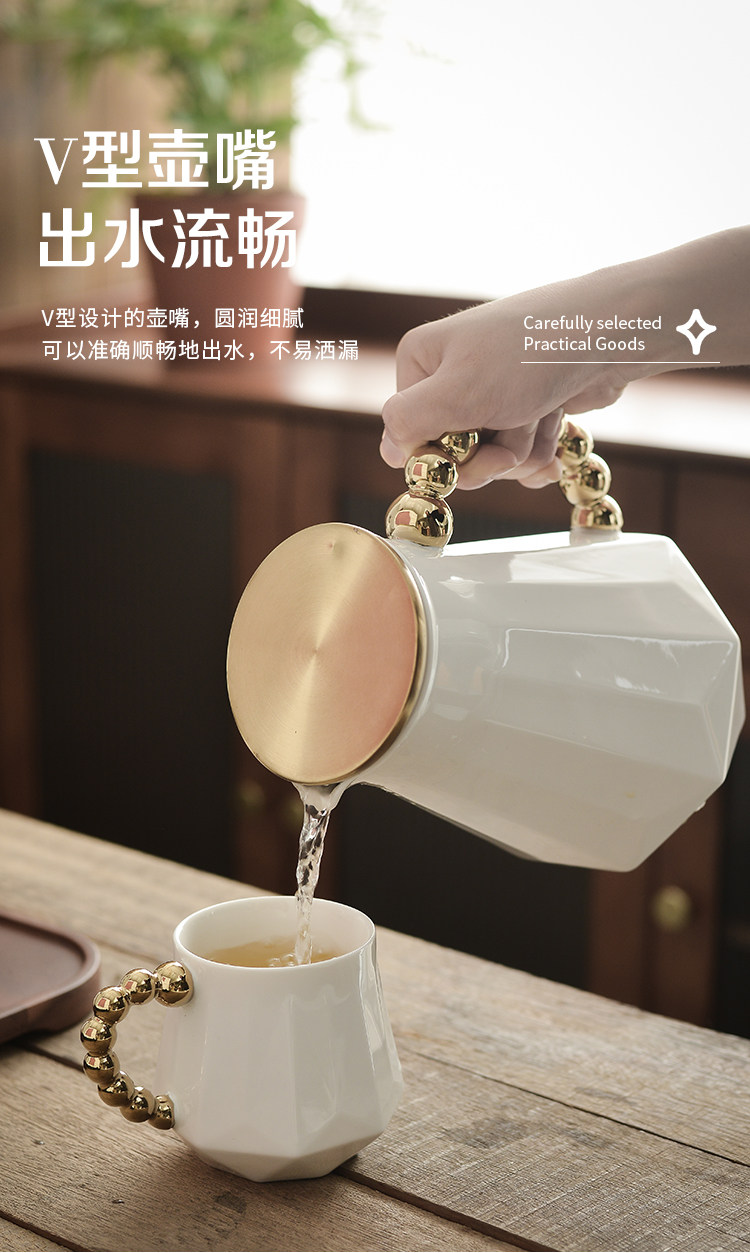 Графин со стаканами 北欧轻奢陶瓷冷水壶耐高温客厅高颜值水杯凉水壶茶杯水壶家用套装