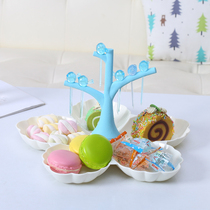 Living room KTV nightclub Fruit cake heart rack grid with fork Pastry heart snack plate Household dried fruit candy box