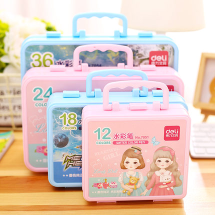 Del 12 18 24 36 color colorful watercolor pen primary school children stationery graffiti pen drawing 7051 color pen set