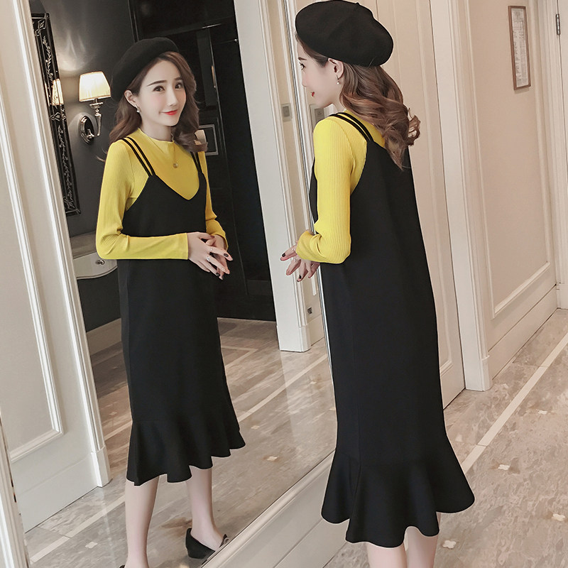 孕妇春装套装时尚2018新款春夏装韩版潮妈孕妇连衣裙中长款两件套