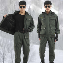 Winter gushed thickened work clothes suit mens camouflate electric welded anti-burn and warm steam repair frock pure cotton lagoon