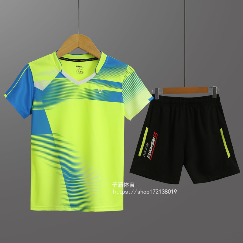 Badminton suit suit men and women short sleeves shorts skirt children table tennis jersey tennis sportswear round collar speed dry print