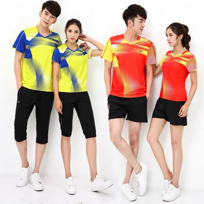 Summer badminton suit suit men and women's round collar jersey training match Speed Dry Sports Clothing Group Purchase Print-Taobao