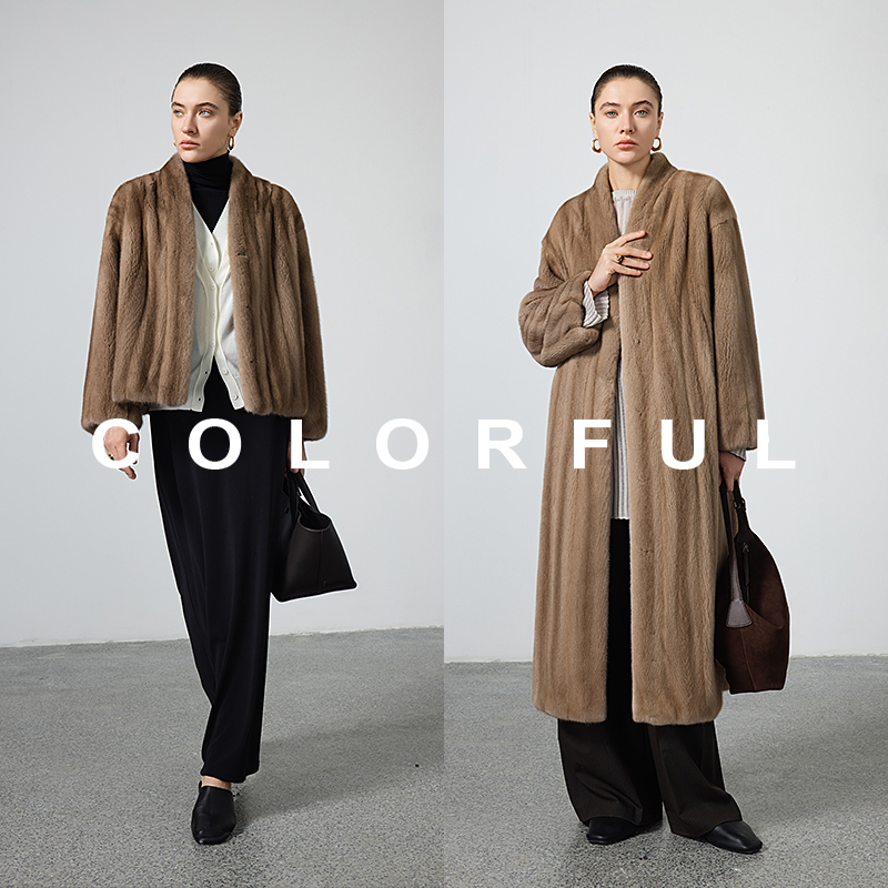 Colorful "Artisan Original Color" Imported Small Mink V-Neck Full Draw Vtg Mink Fur Coat, Available in Long and Short Lengths