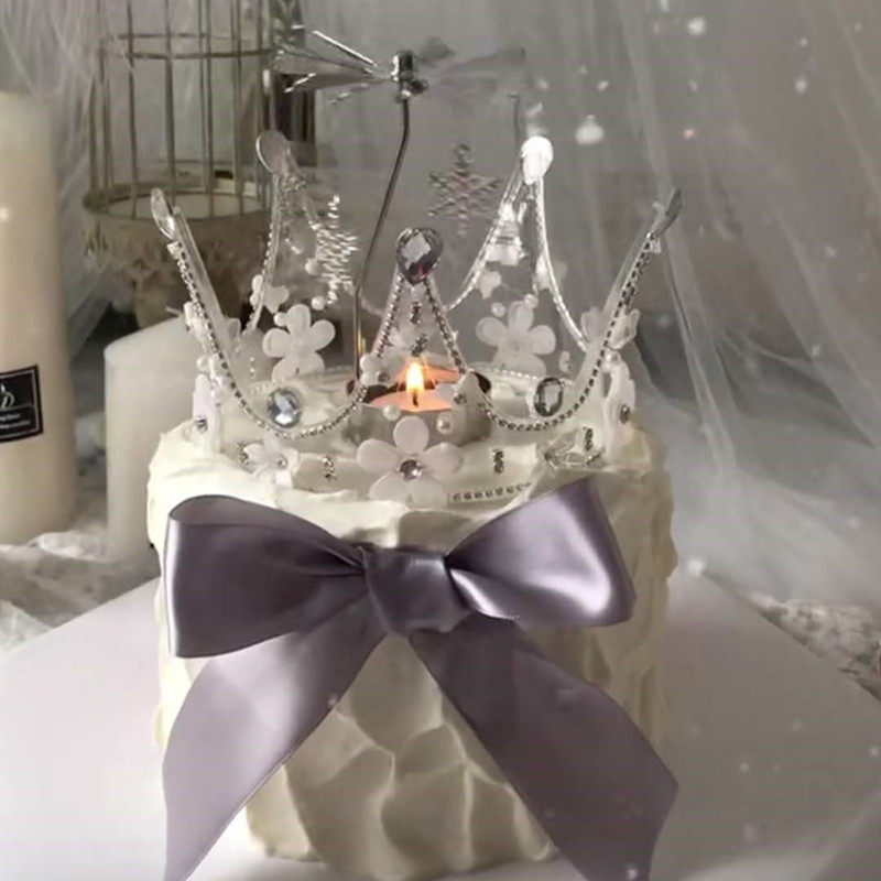 Baking Cake Decoration Romantic rotating candleholders Creativity Dream Cake Accessories Transparent Crown Pearls Around