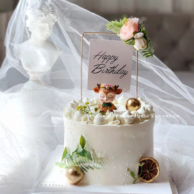 Small Deer Cake Pendulum Pieces Iron Art Flowers Letters Happy Birthday HAPPY Card Sweet Table Decoration