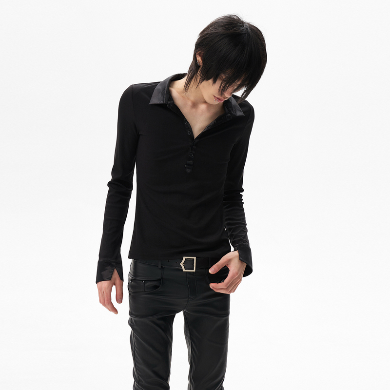 Freeoxygen Bright Collar Deep V-Neck Knitted Black Shirt, Casual and Versatile, Low-Key and Elegant Top Freeoxygen Bright Collar Deep V-Neck Knitted Black Shirt, Casual and Versatile, Low-Key and Elegant Top