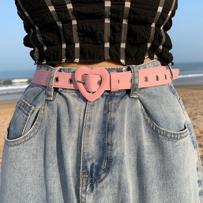 Heart-Shaped Belt for Women, Decorative Jeans Belt, Summer New Style for Students, Versatile and Fashionable Korean Fabric Belt, ins Style Belt