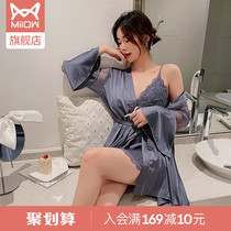 Cat Human Ice Silk Sleeping Dress Horn Sleeve Summer Style Pyjamas Woman 2022 New Sleepwear Girl Two sets of sling Home Residence Suits