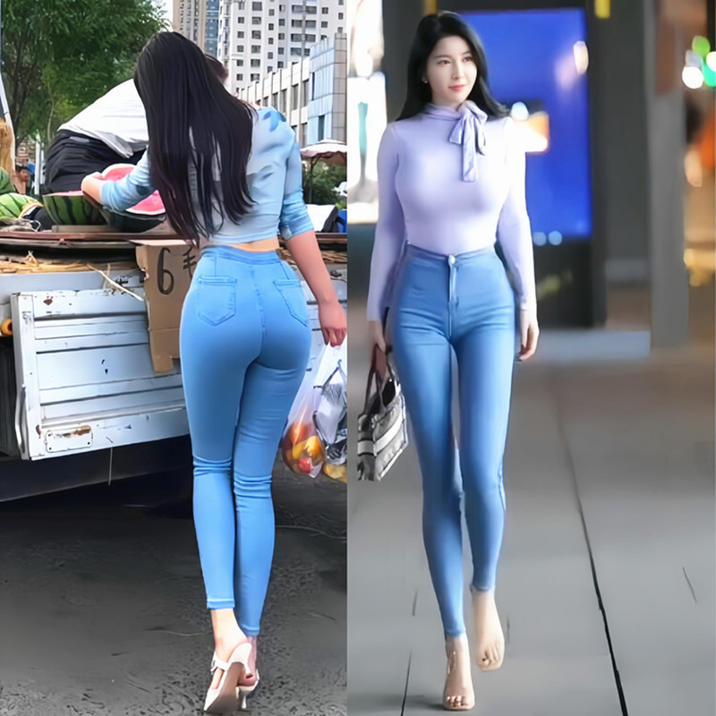 High-Waisted Sexy Peach Butt Jeans for Women, Tight-Fitting Stretchy Butt-Lifting Cropped Fitness Pencil Pants