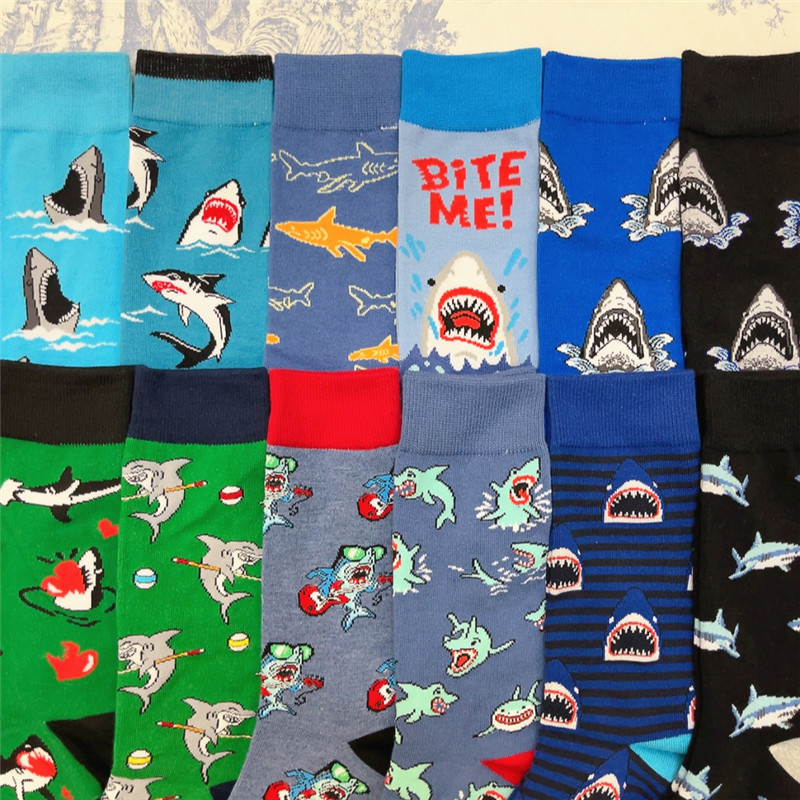 Cartoon Shark Socks Shark Great White Shark Mid-Length Cotton Socks Gray Shark Tiger Shark Aquarium Merchandise Exchange Gifts