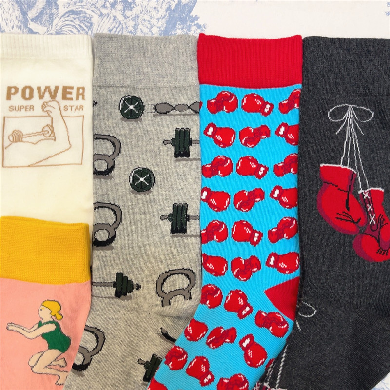 Boxing Socks for Girls, Mid-Calf Socks for Fitness and Weight Loss, Ootd Couple Style Cotton Socks