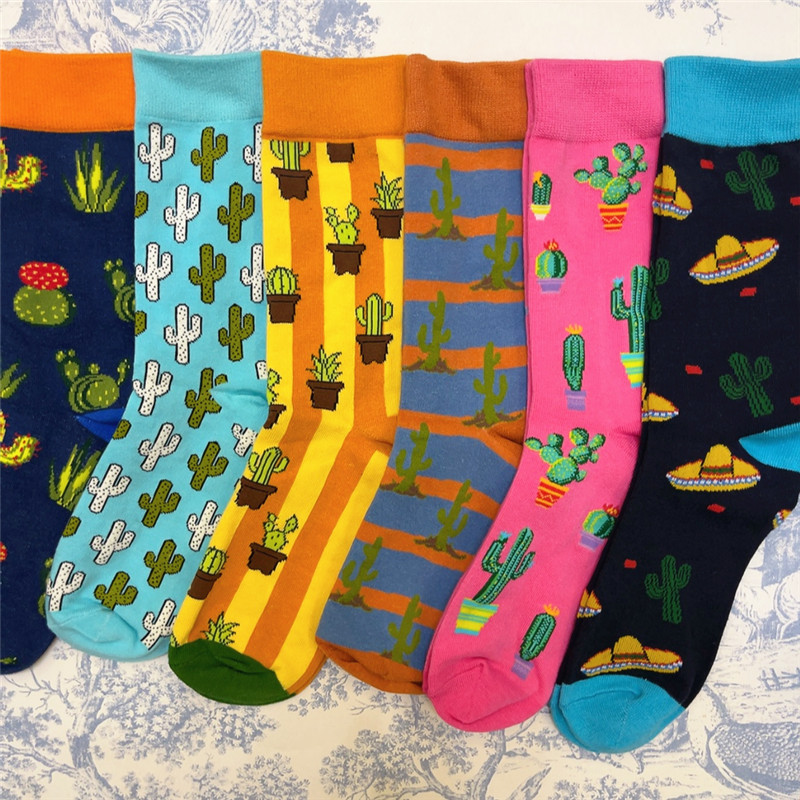 Cute and Creative Cartoon Cactus Fruit Tropical Plant Potted Mid-Tube Cotton Socks Short Socks Women's Socks Couple Socks