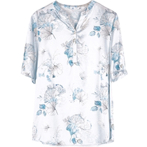 2024 New Mom Summer Fashion Fashion Floral Silk Top Middle-aged and Elderly Lady Mulberry Silk T-shirt Western Style