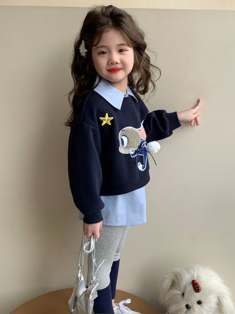 Girls' Rabbit Police Officer Outfit Two-Piece Set, New Spring and Autumn Style for Children, Fashionable and Stylish Judy Cartoon Suit for Baby Girls