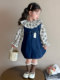 Girls' Denim Suspender Skirt Set 2025 Spring New Style Kidsren's Stylish Floral Dress Baby Two-Piece Set