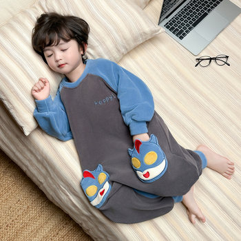 Boys' Ultraman Pajamas, Autumn and Winter Flannel Kidsren's Home Clothes, Flannel Anti-Cold Baby Onesies