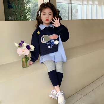 Girls' Rabbit Police Officer Outfit Two-Piece Set, New Spring and Autumn Style for Children, Fashionable and Stylish Judy Cartoon Suit for Baby Girls