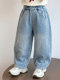 Girls' Spring and Autumn Jeans with Rhinestones and a Sweet Stylish Straight-Leg Design, Elastic Waist Pants for Children