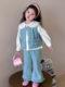 Girls' Denim Suit, Children's Spring and Autumn New Style, Fashionable Baby Doll Shirt, Vest, and Flared Pants Three-Piece Set