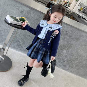 Girls' Autumn Clothing 2024 New Set, Girl's Bunny Police Officer Outfit, Spring and Autumn Children's Jk Skirt, Stylish and Fashionable
