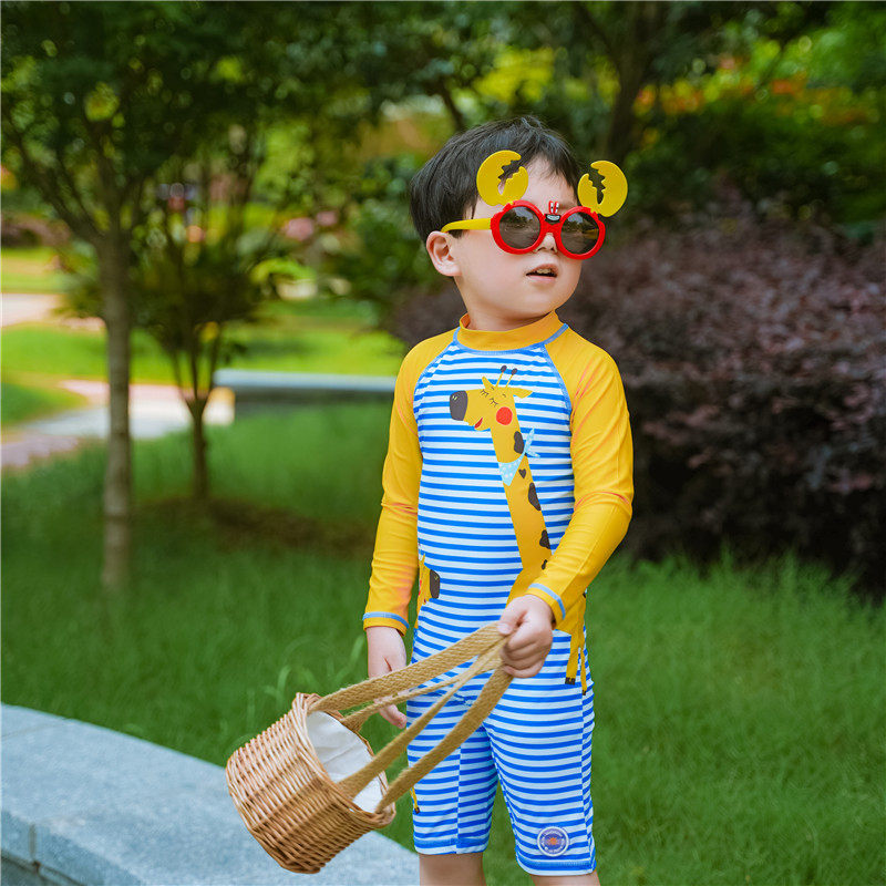 Korean children's swimsuit boys' UV-resistant long-sleeved baby striped striped swimsuit quick-drying surf suit