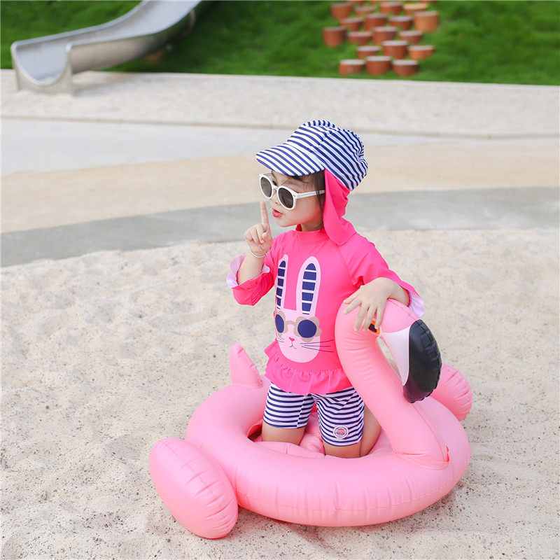 Children Swimsuit Girl Pink even body Little Rabbit CUHK Warm Sun Protection Against UV Surf Suit Suit