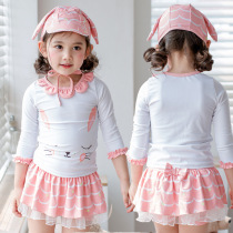  Hot sale Korean version of the new childrens swimsuit split skirt cartoon shape rabbit girl hot spring swimsuit with swimming cap