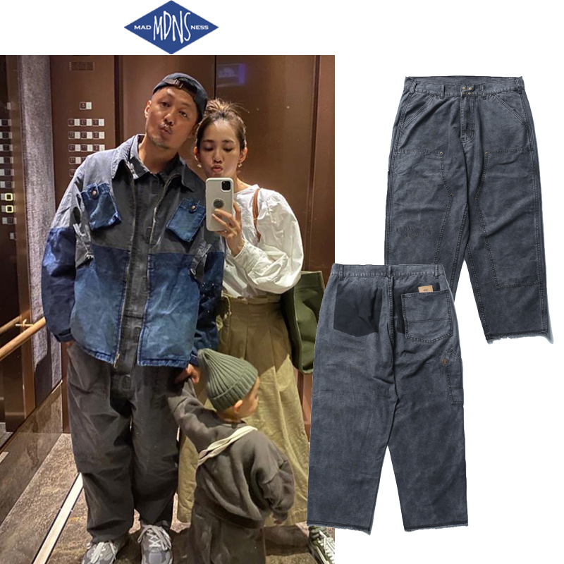 MADNESS men's casual straight barrel long pants for Yu Wenle Chaobou MDNS washed 100 hitch to make old broken hole jeans