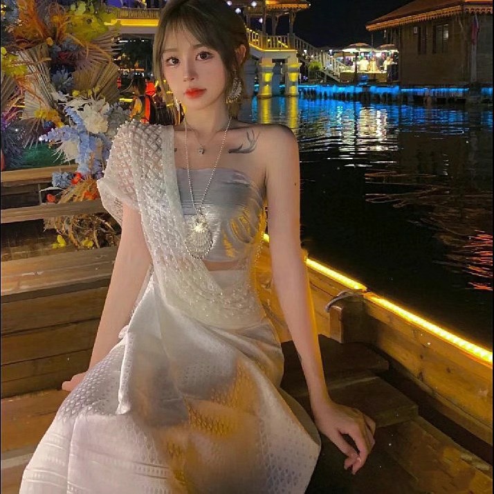 Thai-Style Shawl Travel Photography Ethnic Style Xishuangbanna Travel Set with Chest Pad