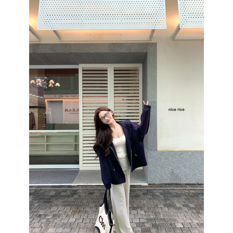 Chen Liuliu Life Hoodie' Korean-Style Fashionable Hooded Sweatshirt Jacket for Women Casual Loose Zipper Cardigan Top