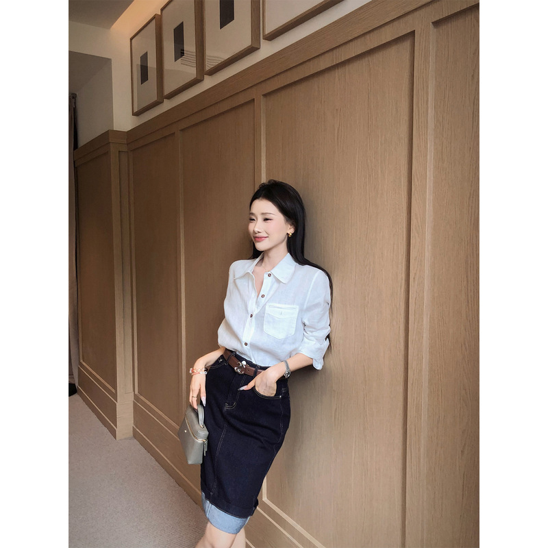 Chen Liuliu's Rational and Minimalist Tencel Linen French-Style Elegant White Shirt for Women with a Unique Design