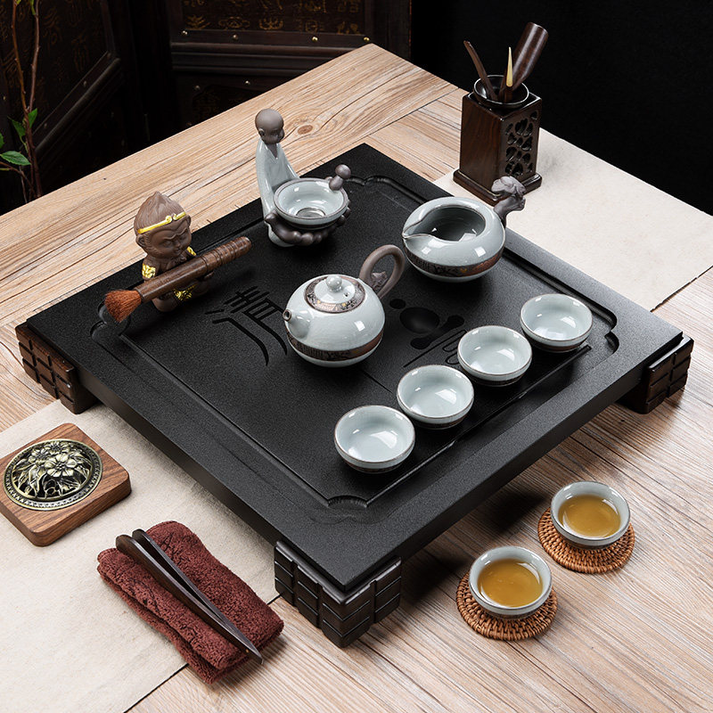 Brother Kilns Qigong Tea Furniture Set Group Home Whole Ujin Stone Tea Tray Modern Simple Tea Table Black Sandalwood Solid Wood Tea Sea