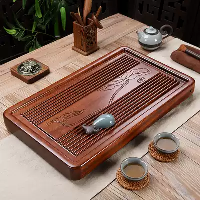 Lotus rhyme overall solid wood tea tray rosewood tea Sea large drainage type household long original mahogany Chinese tea table support