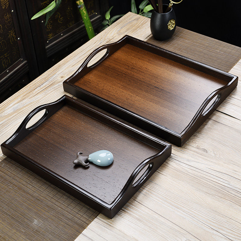 Chicken winged wood tray solid wood fruit plate Wenhuan incense plate red wood frame plain single board retro storage tea tray tea tray