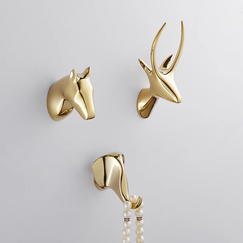 German Nabasa New Creative Golden Animal Coat Hook Deer Head Horse Head Entryway Key Hook