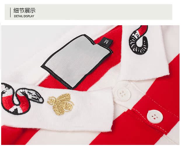 Áo thun nam tay ngắn thêu rắn rắn sọc ong cotton cotton mùa hè lỏng lẻo ve áo mùa hè nam POLO áo polo sói