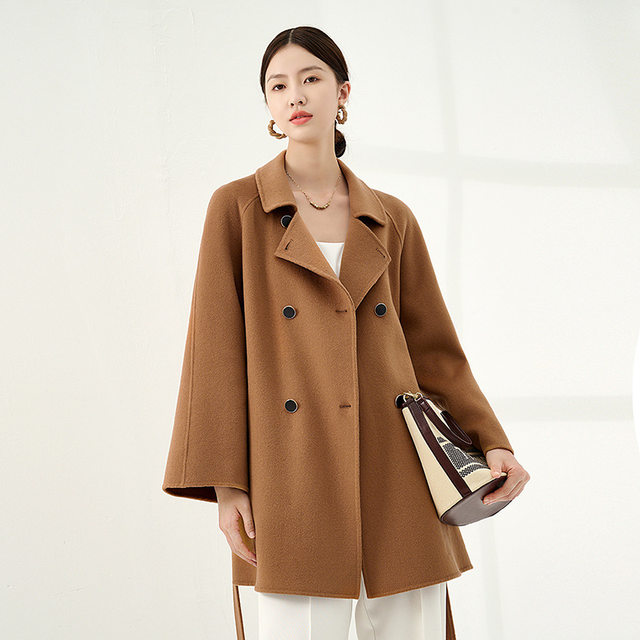 ຊັ້ນສູງຂອງແທ້ 100% cashmere cape hand-stitched double-sided cashmere coat for women ຂະຫນາດນ້ອຍມີຂົນຂົນສັດມີກິ່ນຫອມ 101801