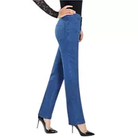 Hơn 50 dì quần áo mùa thu quần denim thẳng quần nữ trung niên quần eo cao mới mẹ quần jeans mùa thu quần áo cho người trung niên