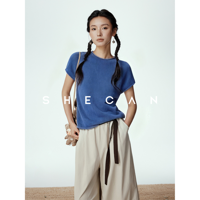 Shecan【Cool T】Japanese Paper Yarn Sun Protection Short-Sleeved T-Shirt for Women, Light and Casual Style, Thin Knitted Cover-Up for Summer Shecan【Cool T】Japanese Paper Yarn Sun Protection Short-Sleeved T-Shirt for Women, Light and Casual Style, Thin Knitted Cover-Up for Summer