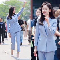 Spring and summer new Zhang Tianai same suit suit suit suit fashion slim double-breasted temperament green fruit collar host suit