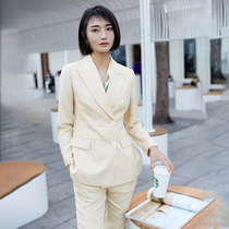 21 new double-breasted sweet corn color slim suit suit set commuter English thin ankle-length pants suit