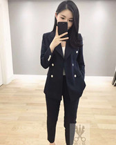 Emergency public relations Yinenjing Tian Lei Xi with the same model Tibetan dark blue suit set high-end professional temperament suit suit