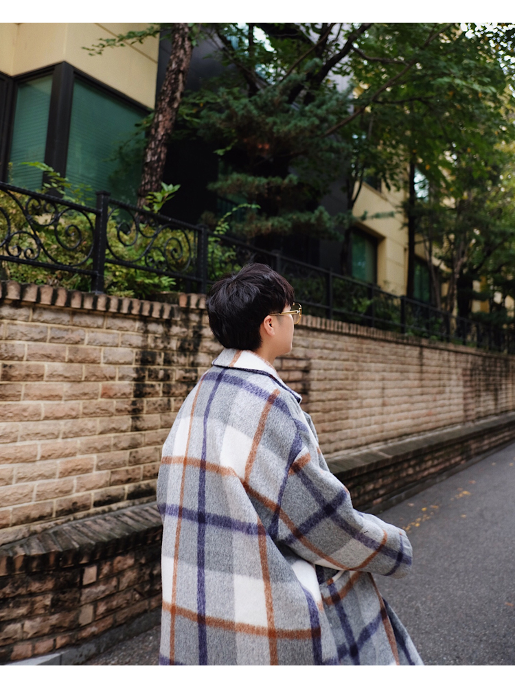 WENGNA Long Drop Shoulder Big Stripe Tương phản áo khoác (bằng len) áo khoác da nam