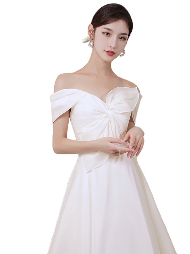 Elite wedding dress, advanced white small princess costume, Chinese style, open shoulders, french style, suitable for teen Elite wedding dress, advanced white small princess costume, Chinese style, open shoulders, french style, suitable for teen