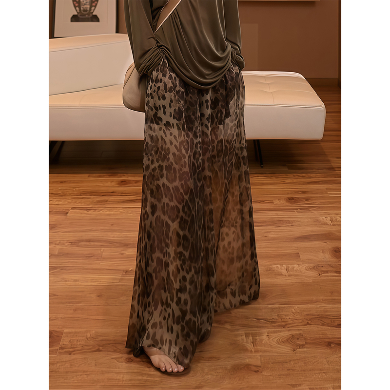 Hdd- "Leopard Print Series" Women's Silky Loose Wide-Leg Versatile Elegant Leopard Print Casual Pants Y2465