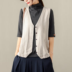 ລະດູໃບໄມ້ປົ່ງລະດູໃບໄມ້ປົ່ງແລະລະດູໃບໄມ້ປົ່ງໃນລະດູໃບໄມ້ປົ່ງເສັ້ນເສັ້ນສາຍຝ້າຍແລະ linen ຂອງແມ່ຍິງ Vest Casual Ramie Blended Vest Sleeveless Jacket Waistcoat
