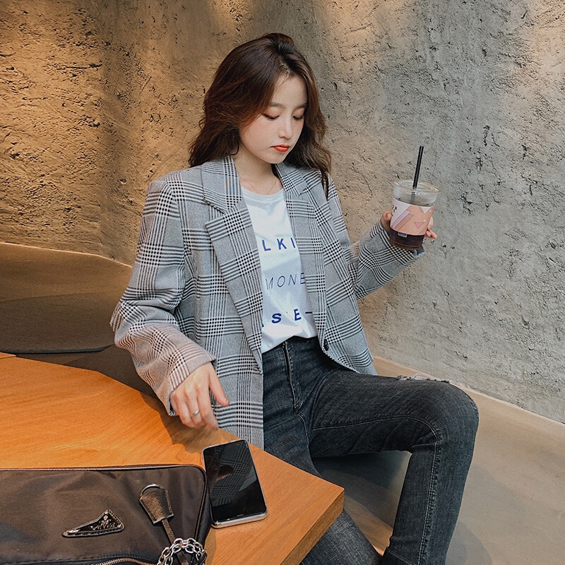Plaid Blazer for Women, Mid-Length, Korean Style, 2026 Spring and Autumn, Casual Women's British Style Internet Celebrity Small Suit Plaid Blazer for Women, Mid-Length, Korean Style, 2026 Spring and Autumn, Casual Women's British Style Internet Celebrity Small Suit