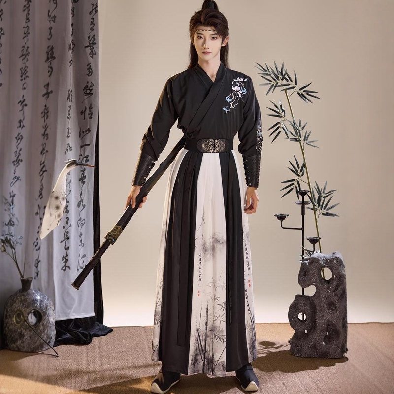 漢服メンズオリジナル武術スタイルの仙女騎士学者中国風古代衣装腰刺繍学生日常クラス制服